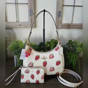 NWT Coach Teri Strawberry Print HOBO With Matching Wristlet And Unbranded Charm